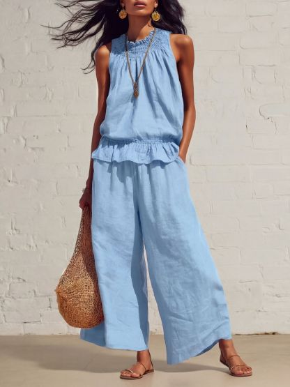 Women’s Sleeveless Linen Blend Two-Piece Set