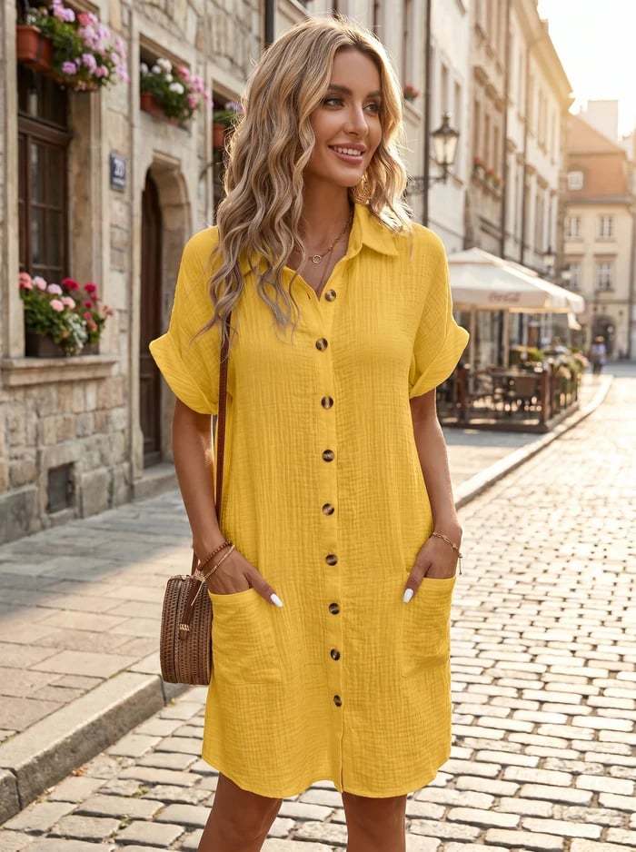 Women’s Button-Front Pocket Shirt Dress