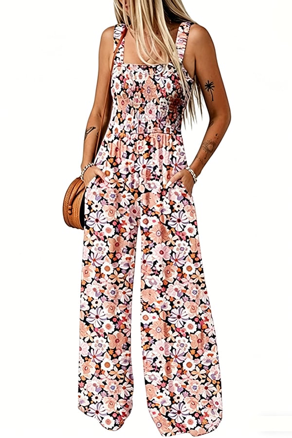 Women’s Sleeveless Printed Wide-Leg Jumpsuit with Pockets