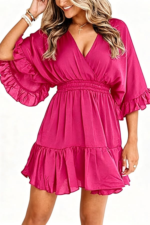 Women’s V-Neck Ruffle Mini Dress(Buy 2 Free Shipping)