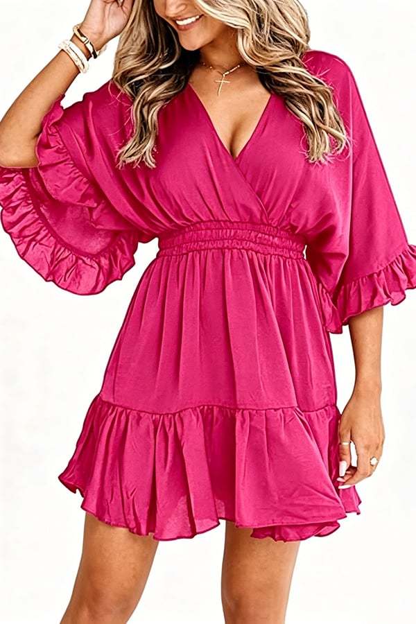 Women’s V-Neck Ruffle Mini Dress(Buy 2 Free Shipping)