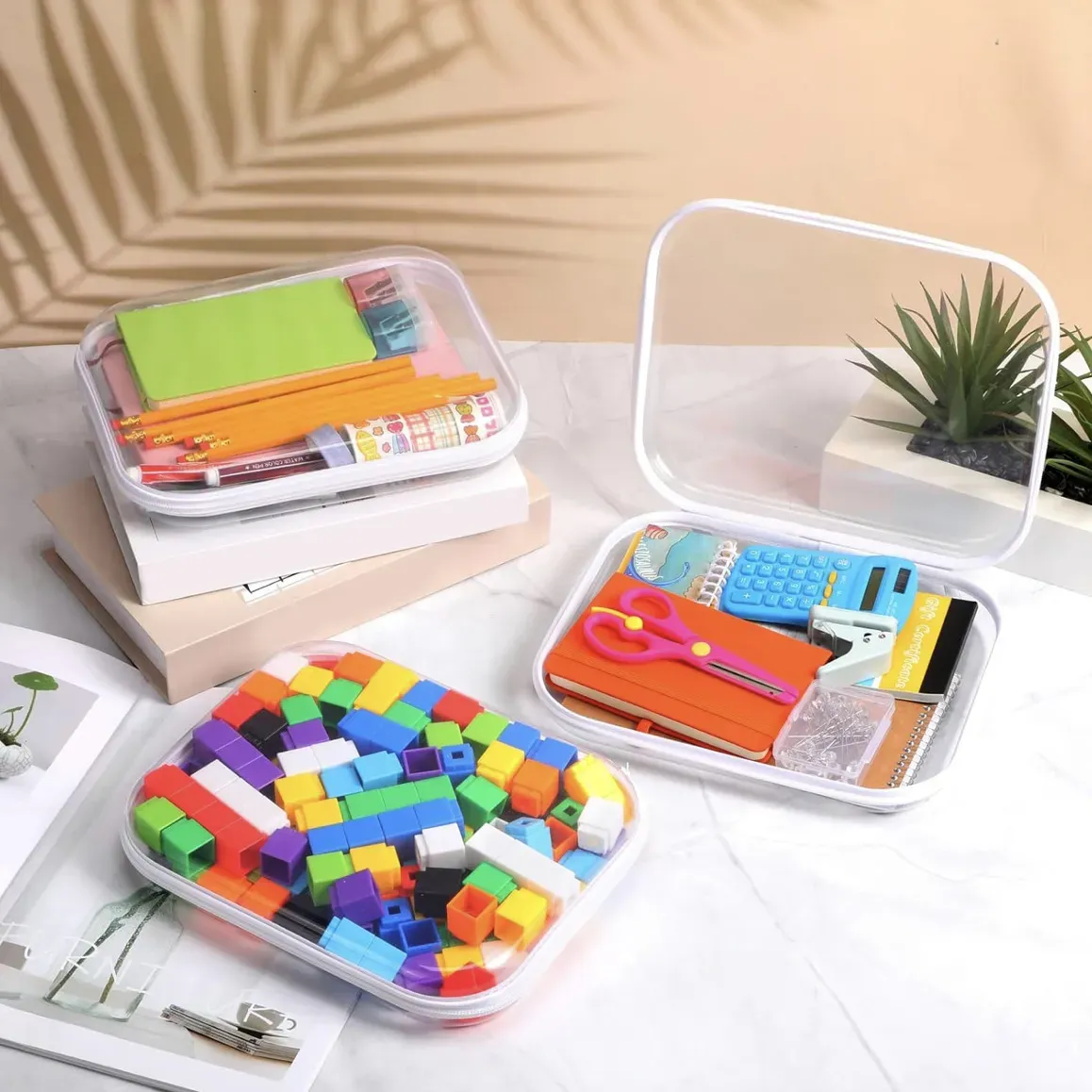 Transparente Hartschalen-Taschen mit Reißverschluss, 3er-Set