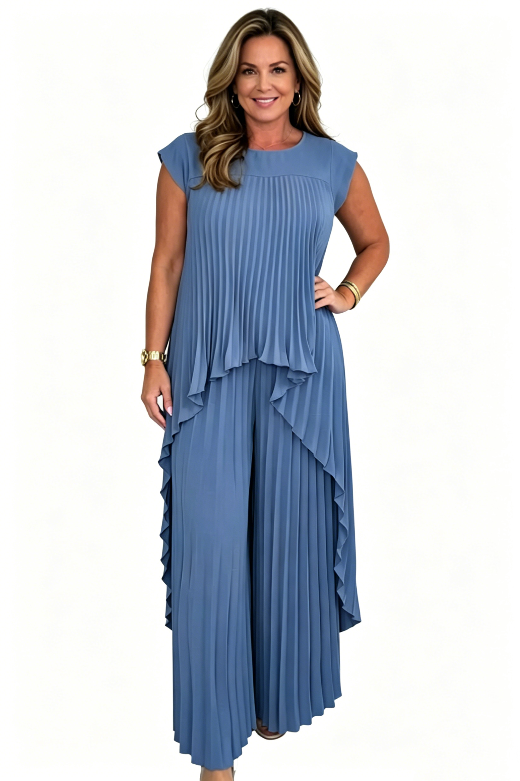 Irregular High-Low Pleated Top + Pants Two-Piece Suit (Buy 2 Free Shipping)