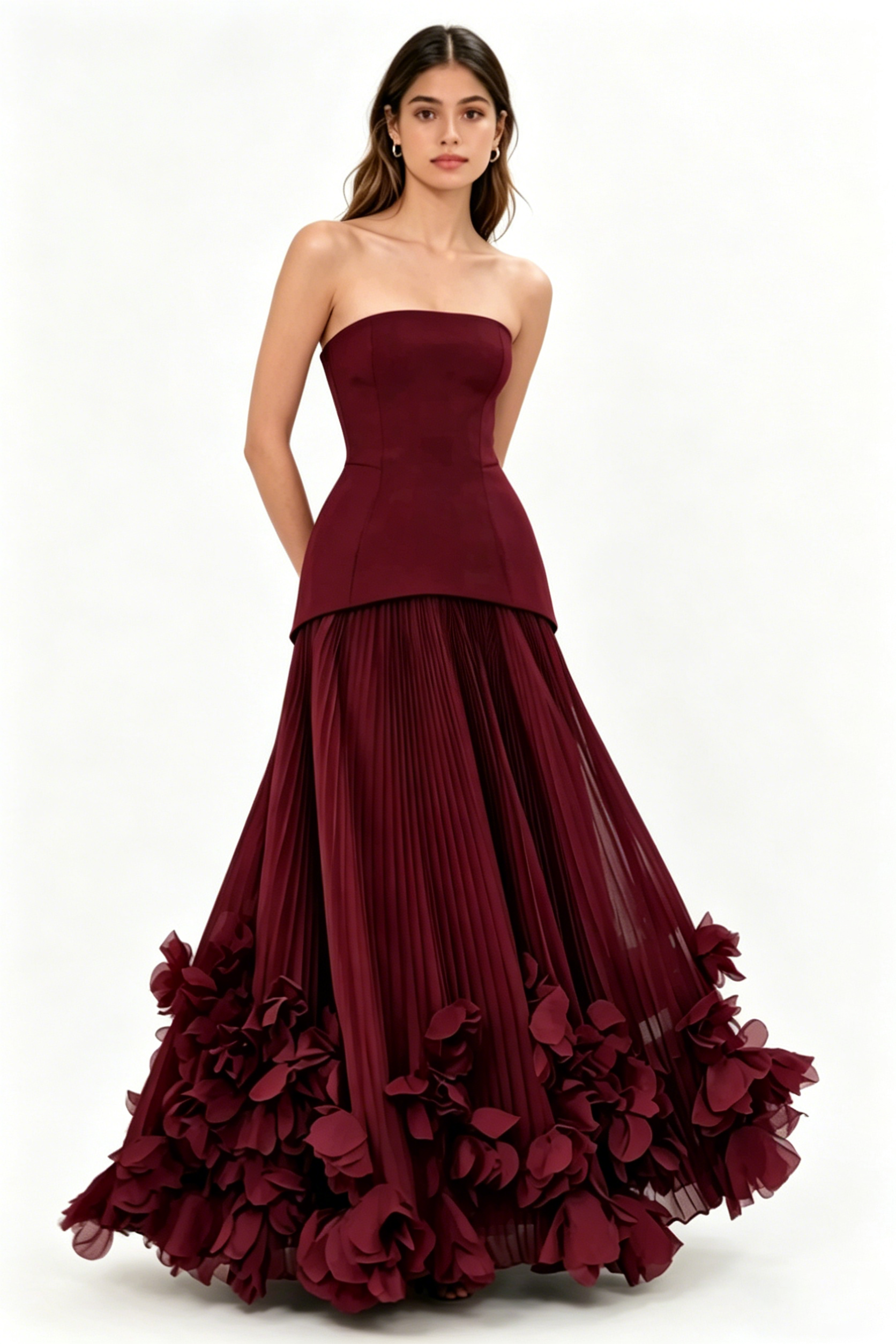 Strapless, Waist-Cinching Long Gown — Ideal for Evening Dinners, Ceremonies, Wedding Guests, and Parties
