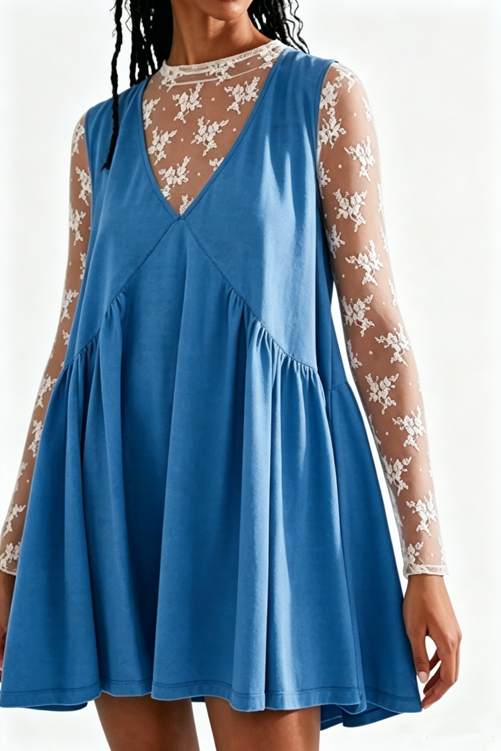 Women's Summer V-Neck Tank Dress + Lace Overlay Shirt — 2026 New Fashion Arrival