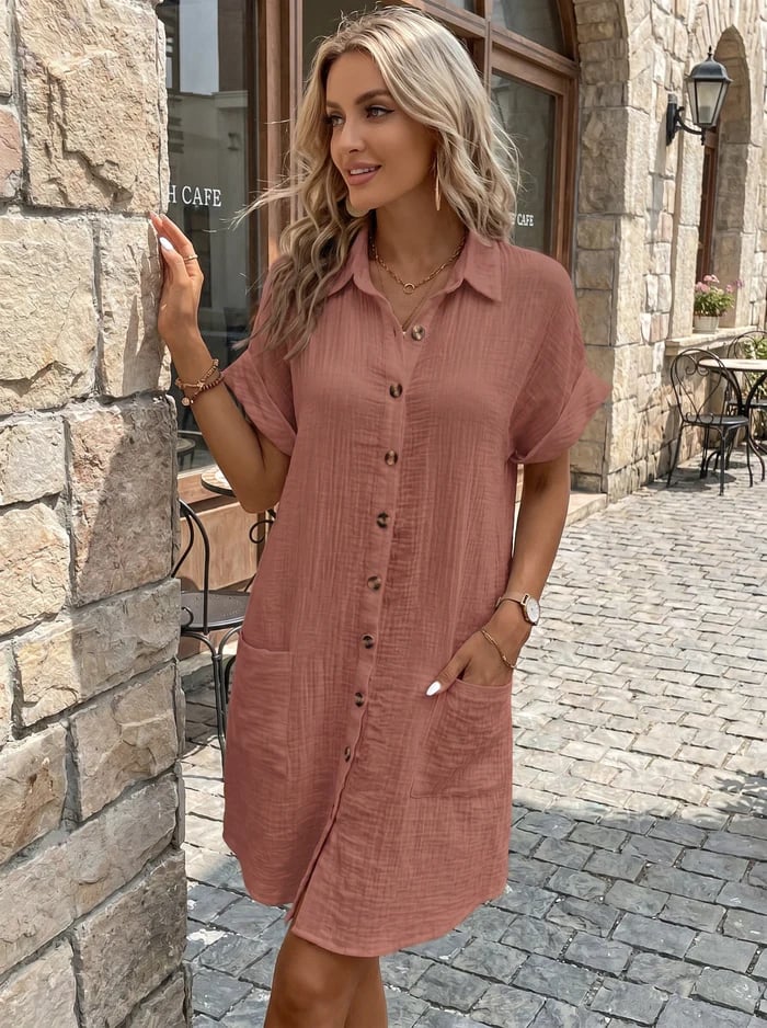 Women’s Button-Front Pocket Shirt Dress