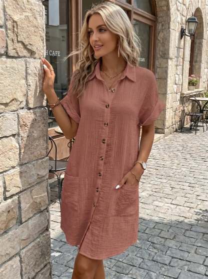 Women’s Button-Front Pocket Shirt Dress