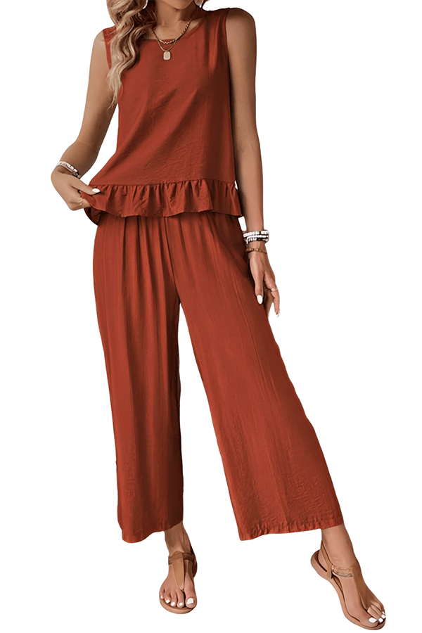 Women’s Sleeveless Two-Piece Pants Set – Wide Leg Matching Outfit