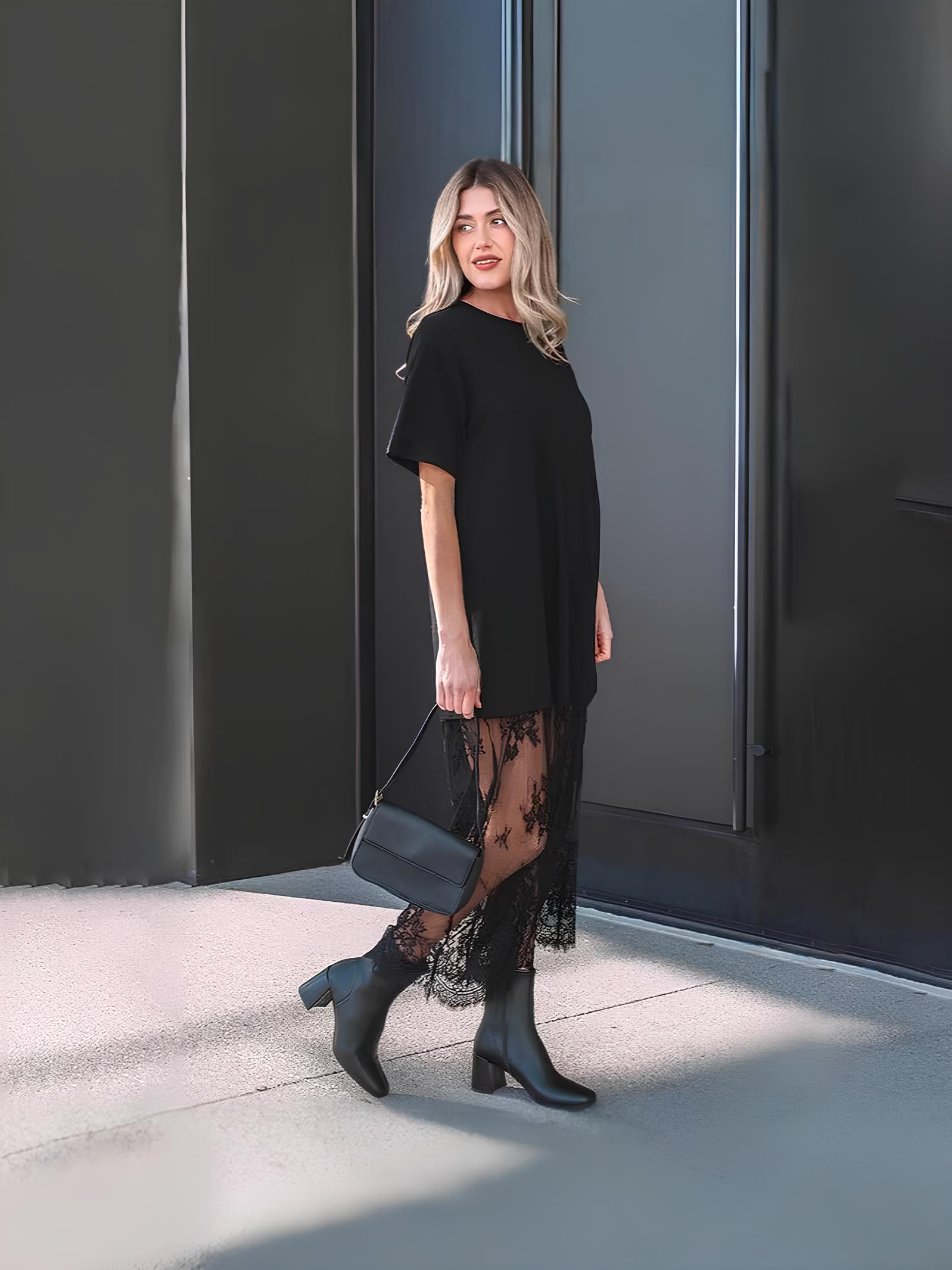Relaxed and comfortable long lace-trimmed T-shirt dress(Buy 2 Set— Save $10 & Enjoy Free Shipping)