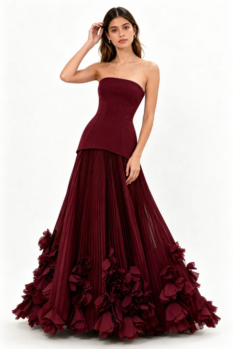 Strapless, Waist-Cinching Long Gown — Ideal for Evening Dinners, Ceremonies, Wedding Guests, and Parties
