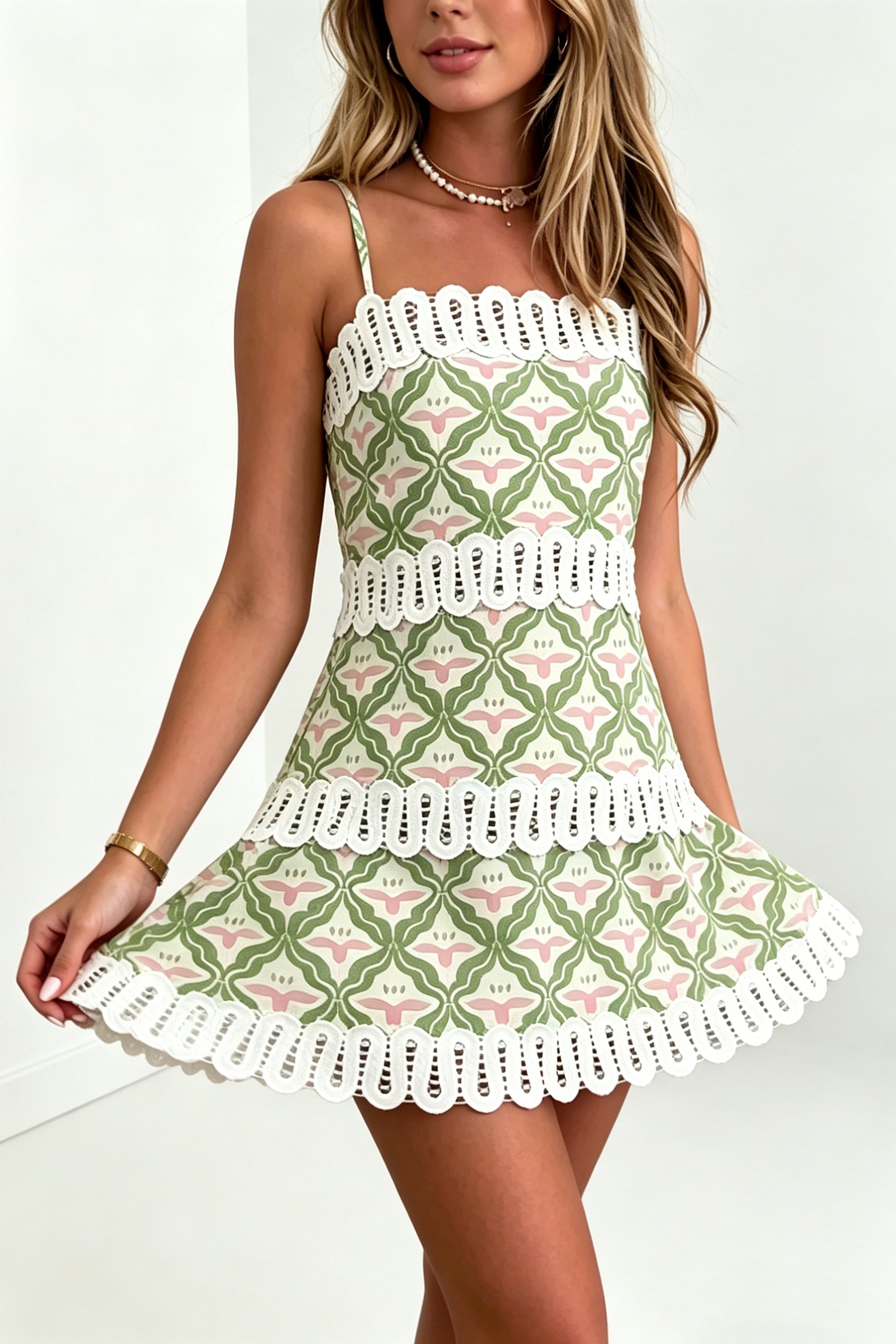 Garden Glow Lace-Trim Mini Dress