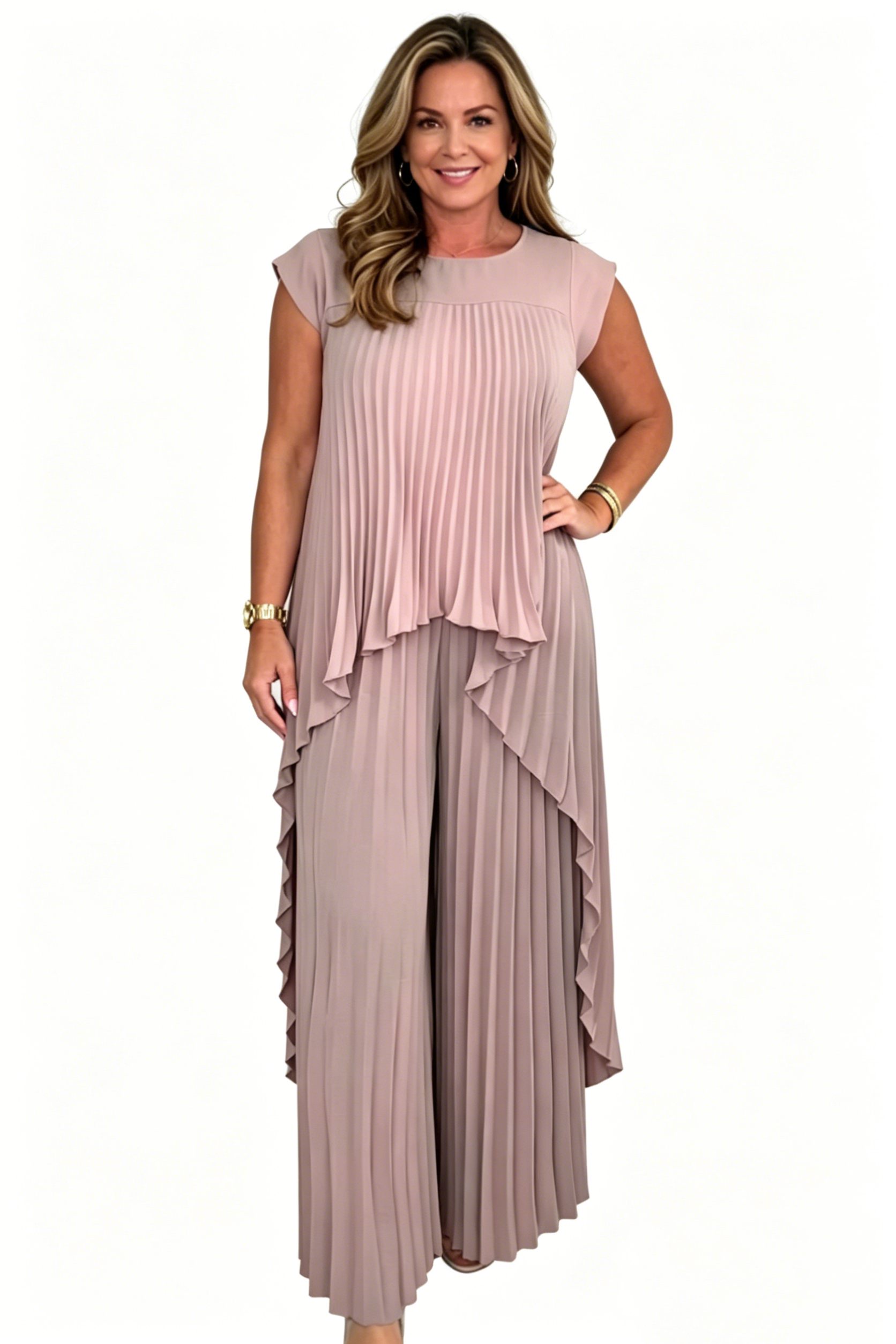 Irregular High-Low Pleated Top + Pants Two-Piece Suit (Buy 2 Free Shipping)