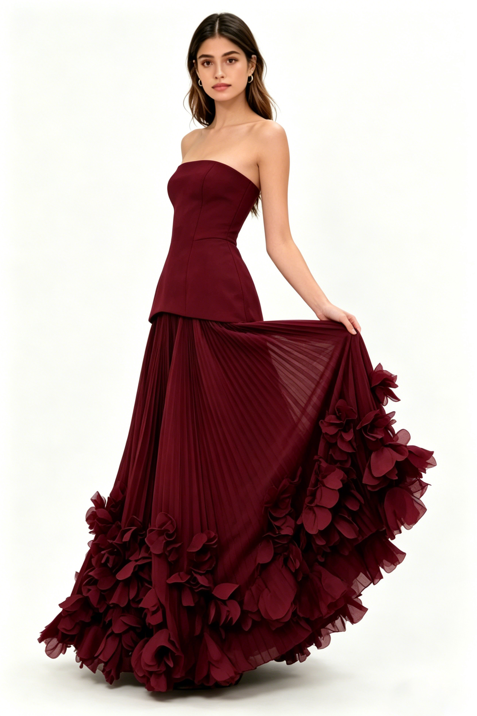 Strapless, Waist-Cinching Long Gown — Ideal for Evening Dinners, Ceremonies, Wedding Guests, and Parties