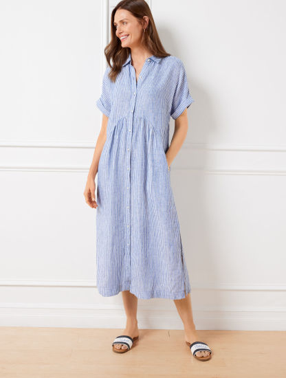 Women’s Striped Button-Down Midi Shirt Dress