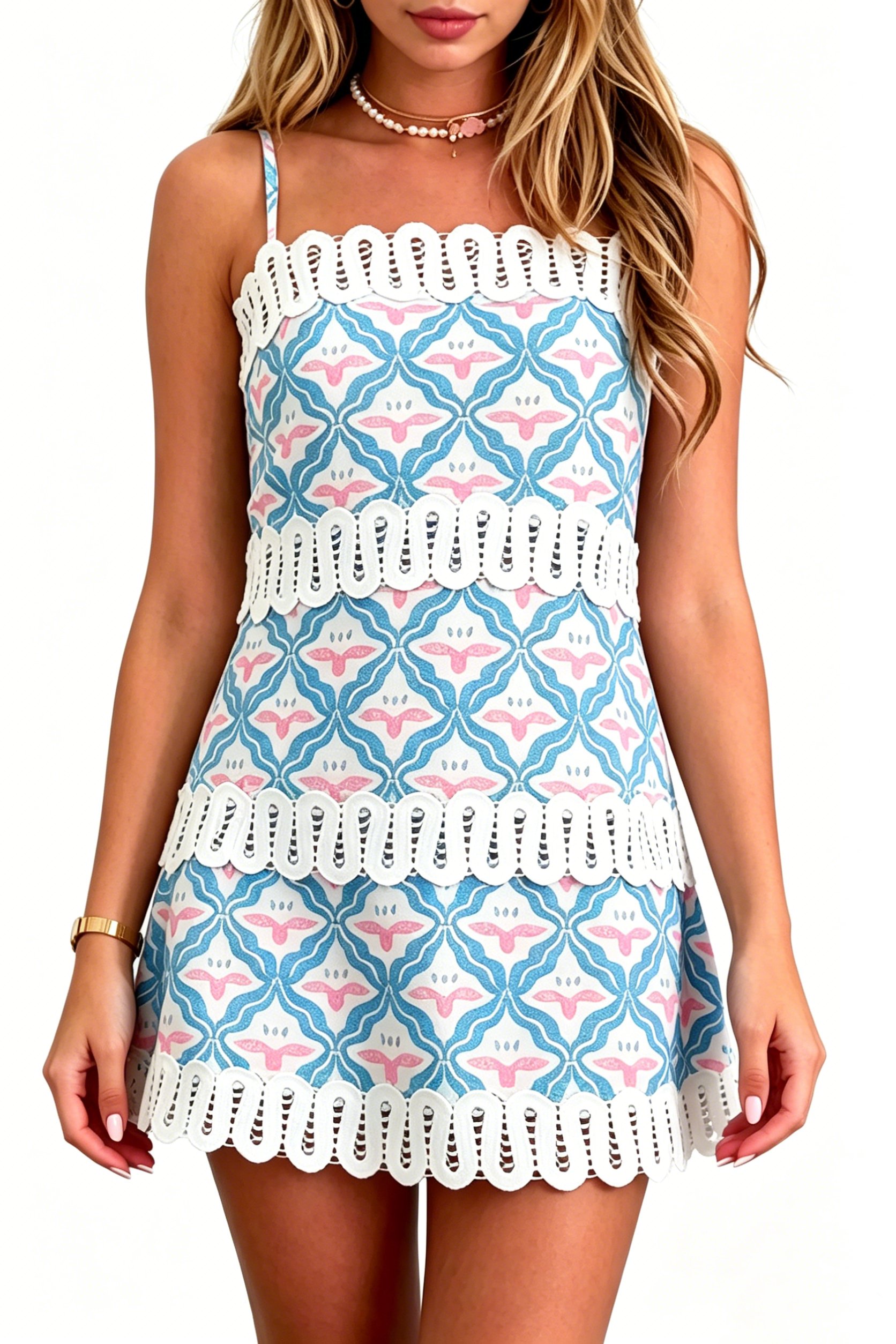 Garden Glow Lace-Trim Mini Dress