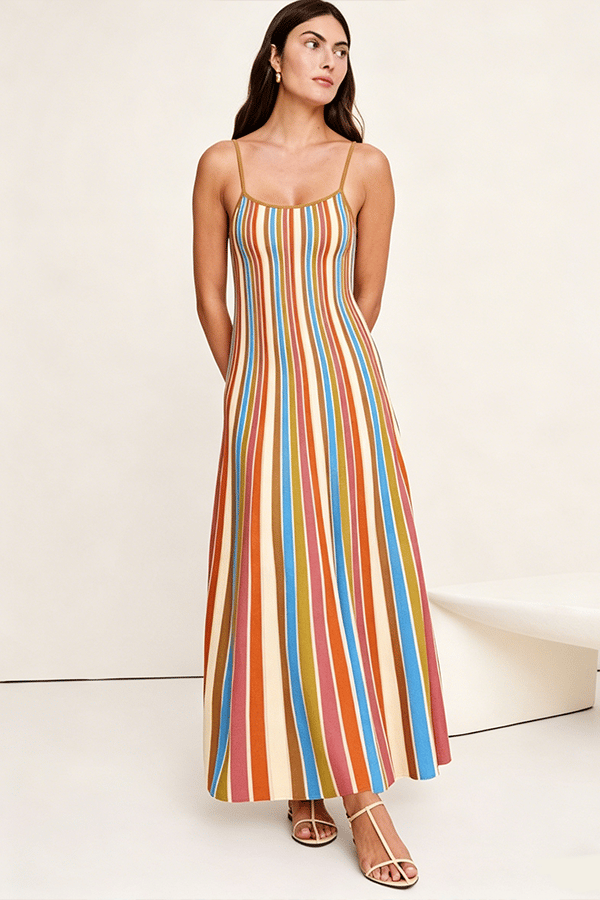 Sculpted Stripe Knit Maxi Dress(Buy 2 Free Shipping)