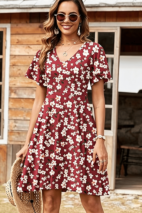 Women’s Floral Ruffle Sleeve Summer Mini Dress(Buy 2 Free Shipping)