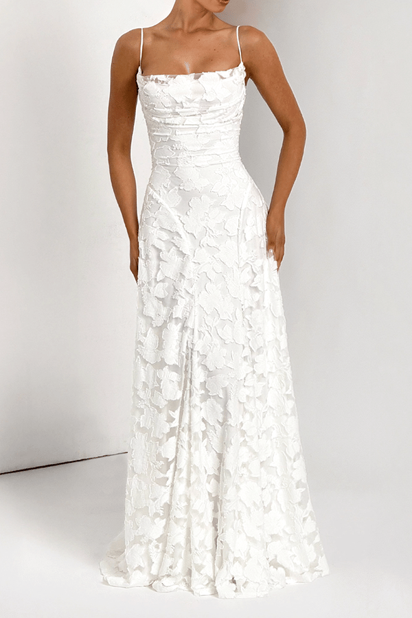 💝Women’s Lace Applique Maxi Dress – Off Shoulder Elegant Evening Gown
