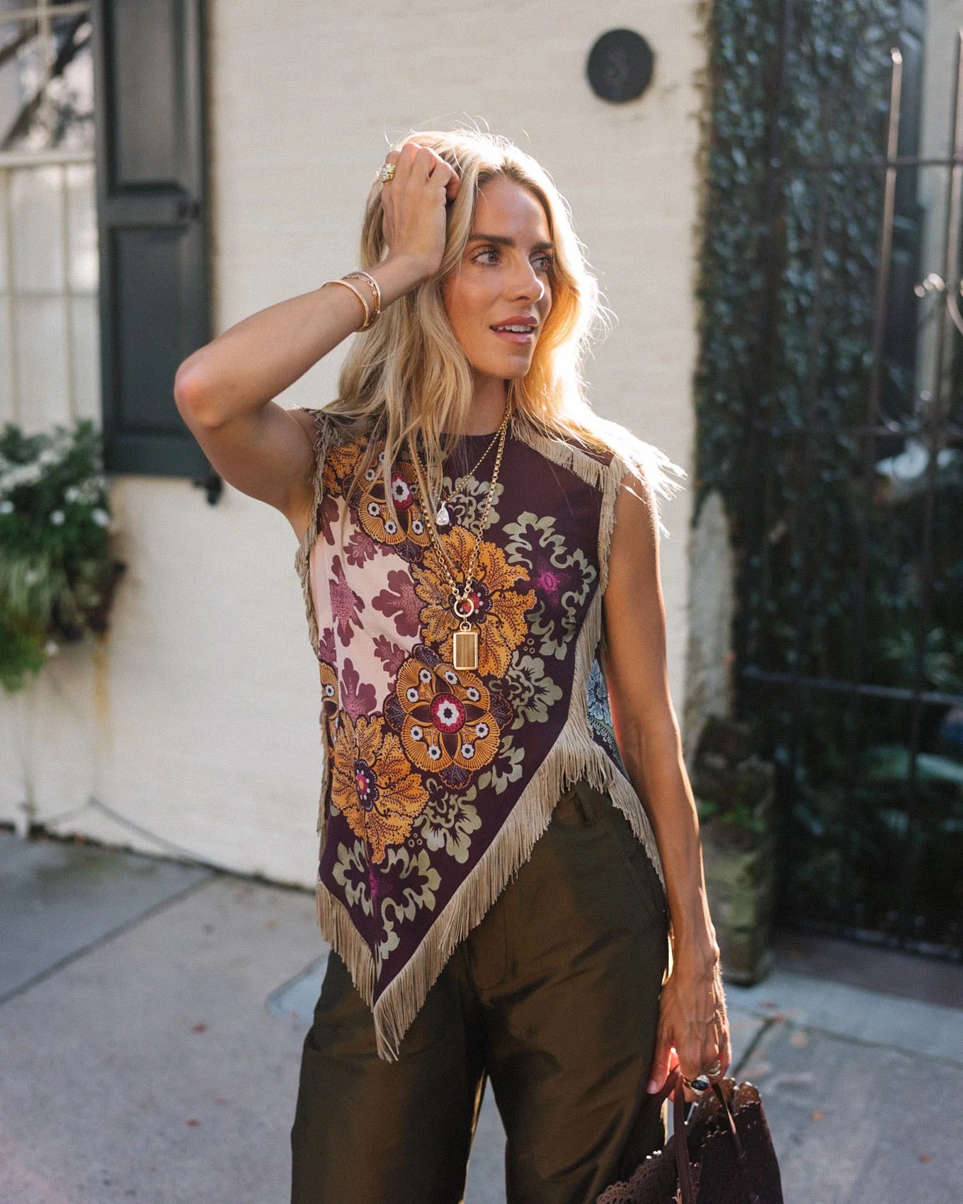 Vintage Floral Fringe Silk Asymmetrical Sleeveless Top