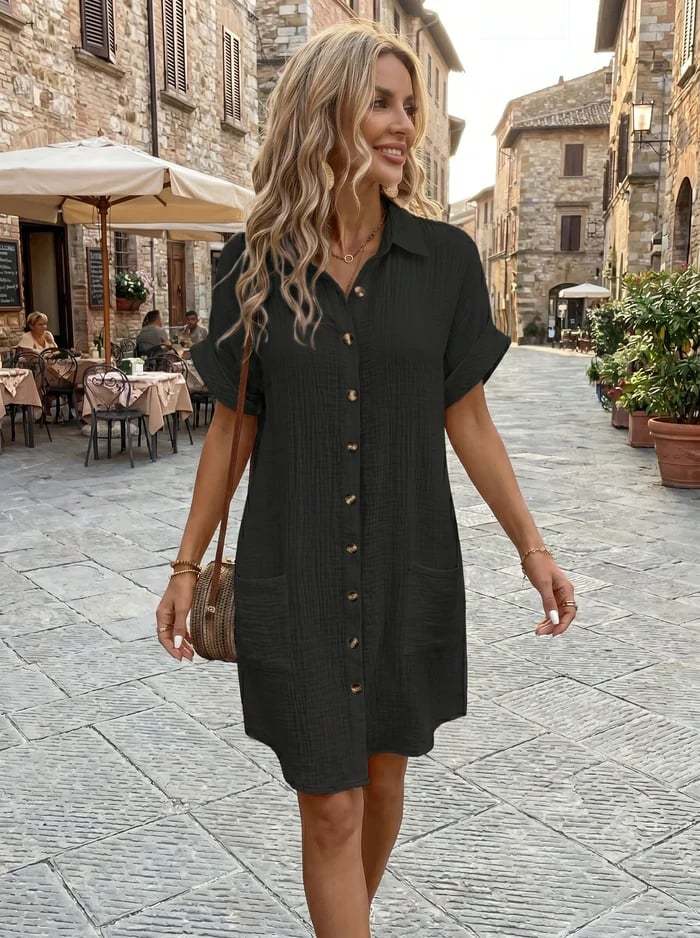 Women’s Button-Front Pocket Shirt Dress