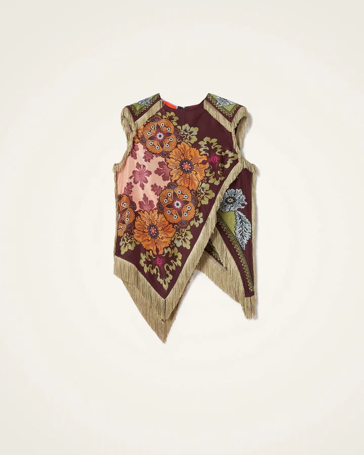 Vintage Floral Fringe Silk Asymmetrical Sleeveless Top
