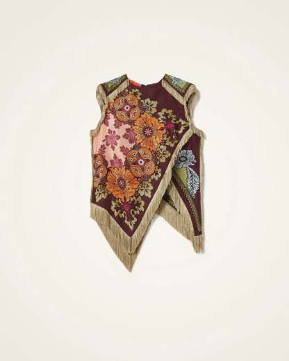 Vintage Floral Fringe Silk Asymmetrical Sleeveless Top