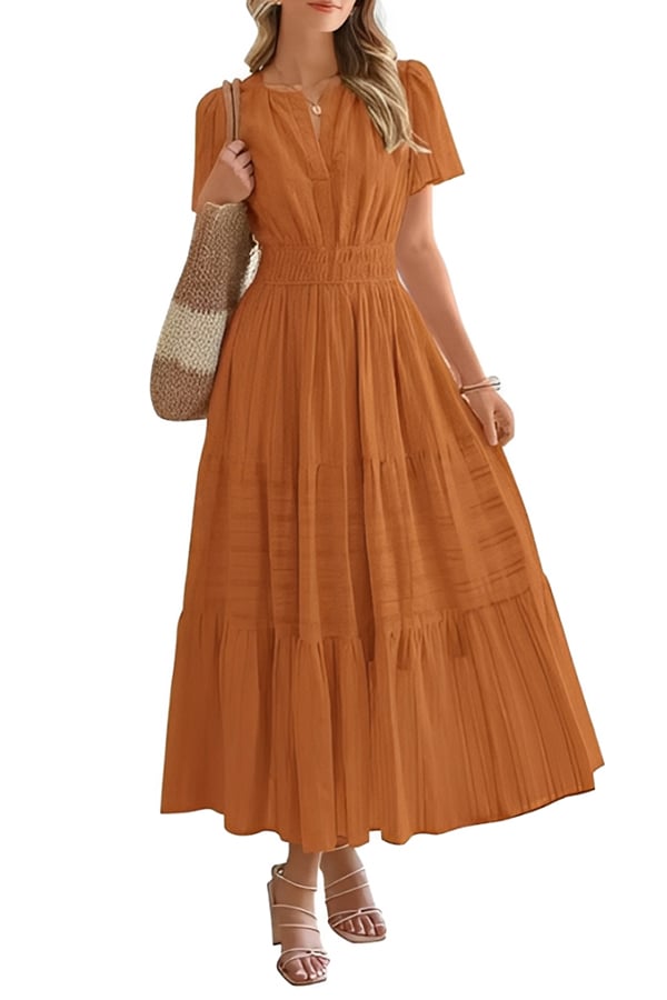 Women’s Casual V-Neck Flowy Maxi Dress – Short Sleeve Summer Beach Dress