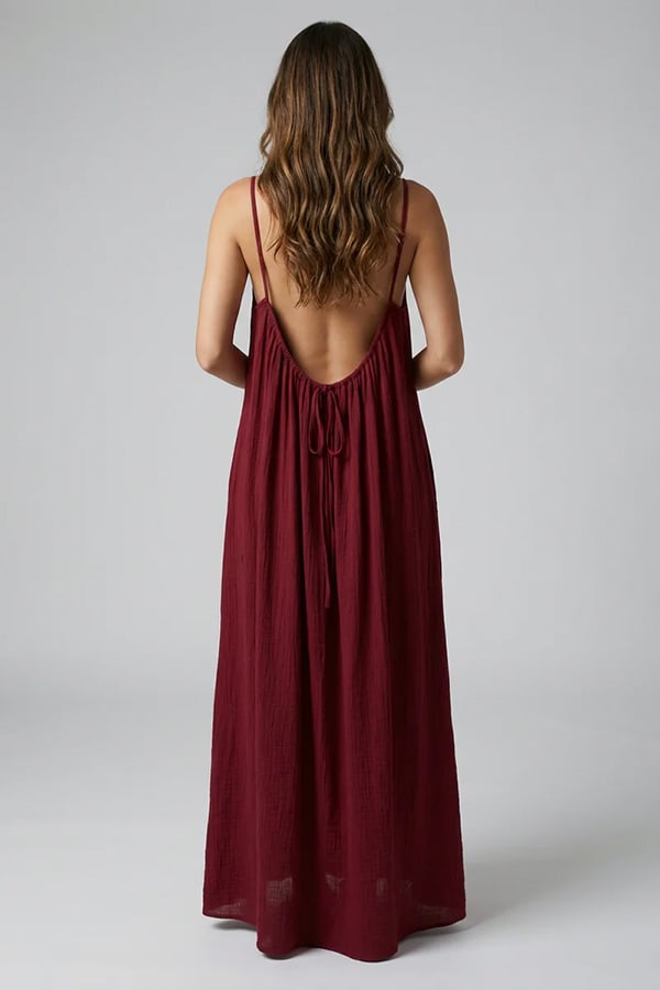 Women's Sexy Open-Back V-Neck Midi Loungewear Dress