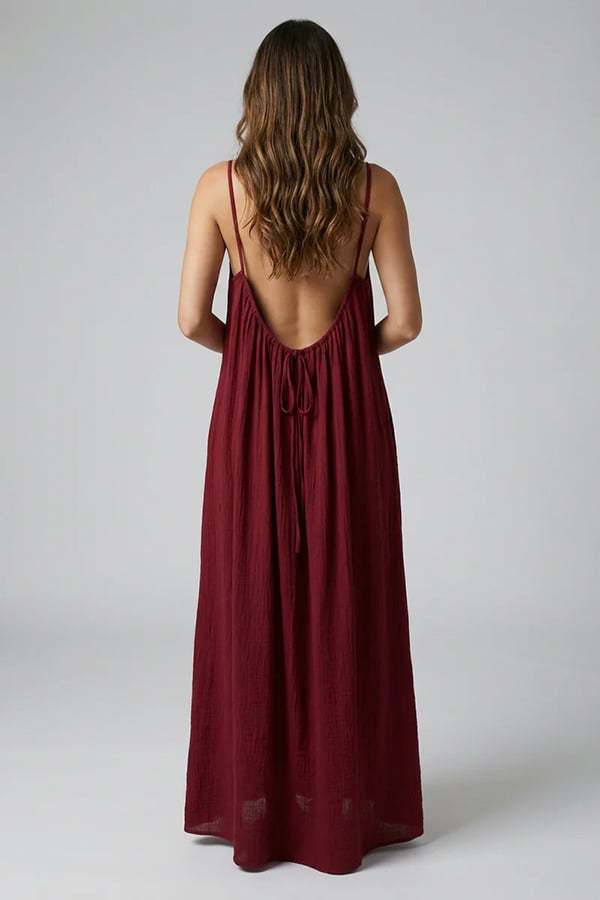 Women's Sexy Open-Back V-Neck Midi Loungewear Dress