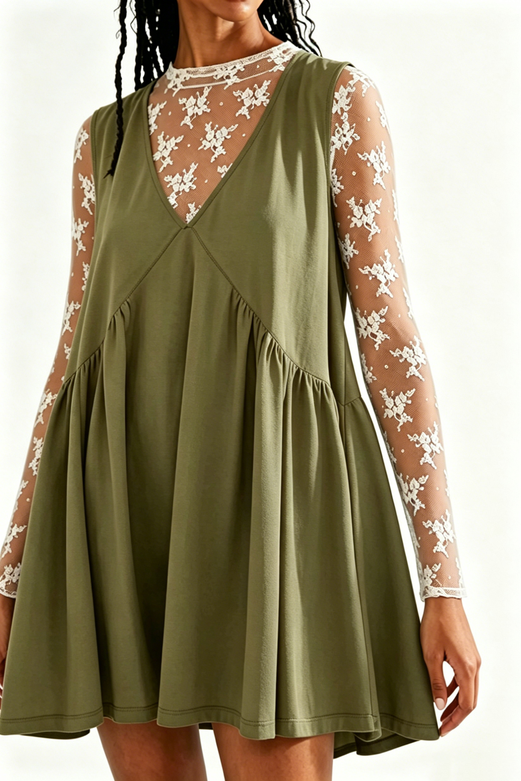 Women's Summer V-Neck Tank Dress + Lace Overlay Shirt — 2026 New Fashion Arrival