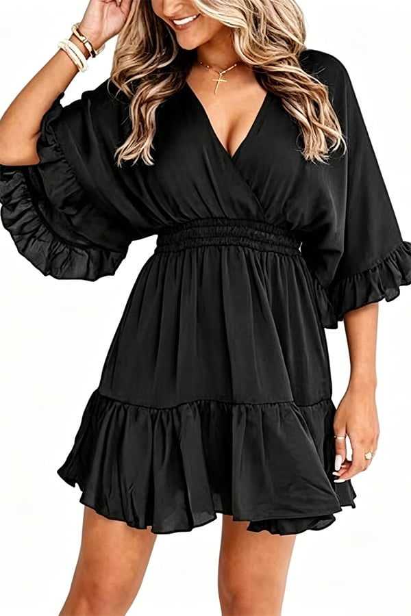 Women’s V-Neck Ruffle Mini Dress(Buy 2 Free Shipping)
