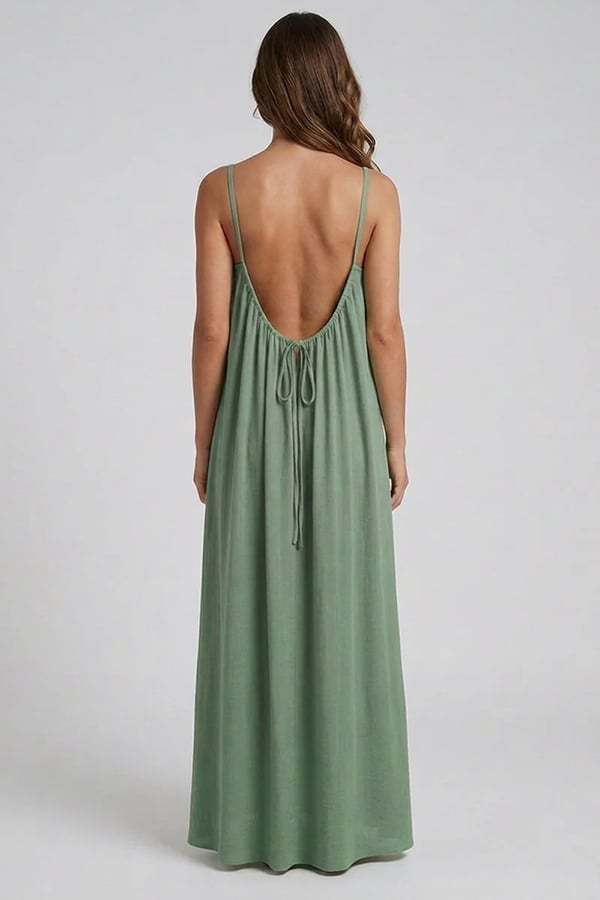 Women's Sexy Open-Back V-Neck Midi Loungewear Dress
