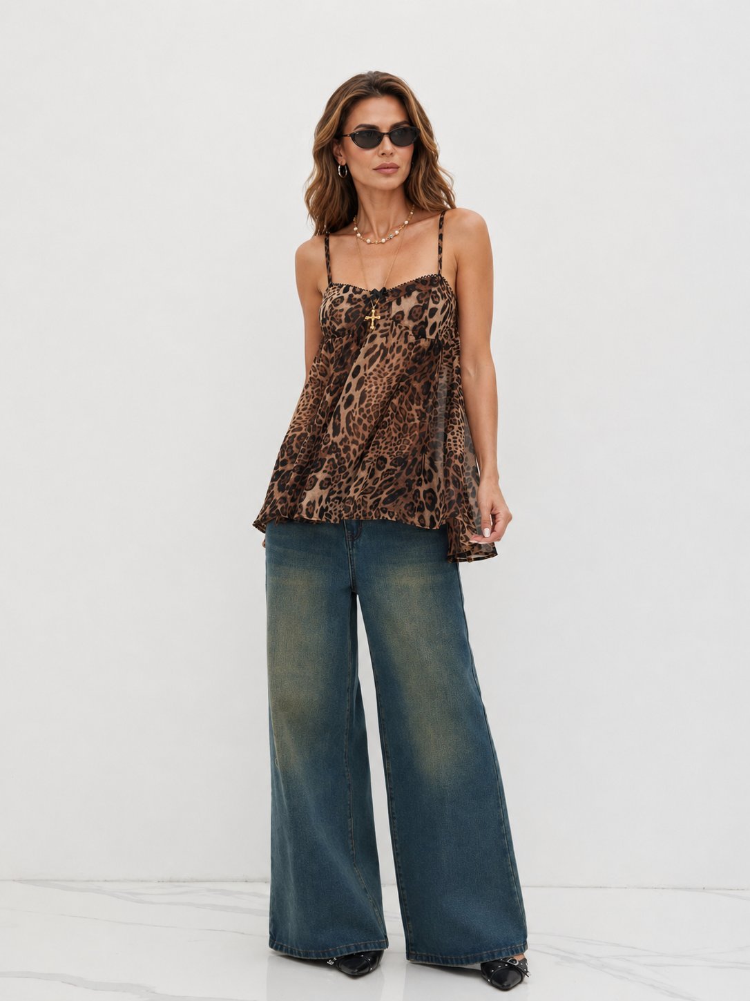 Sexy Leopard Print Ruffled Cami Top — Sleeveless V-Neck