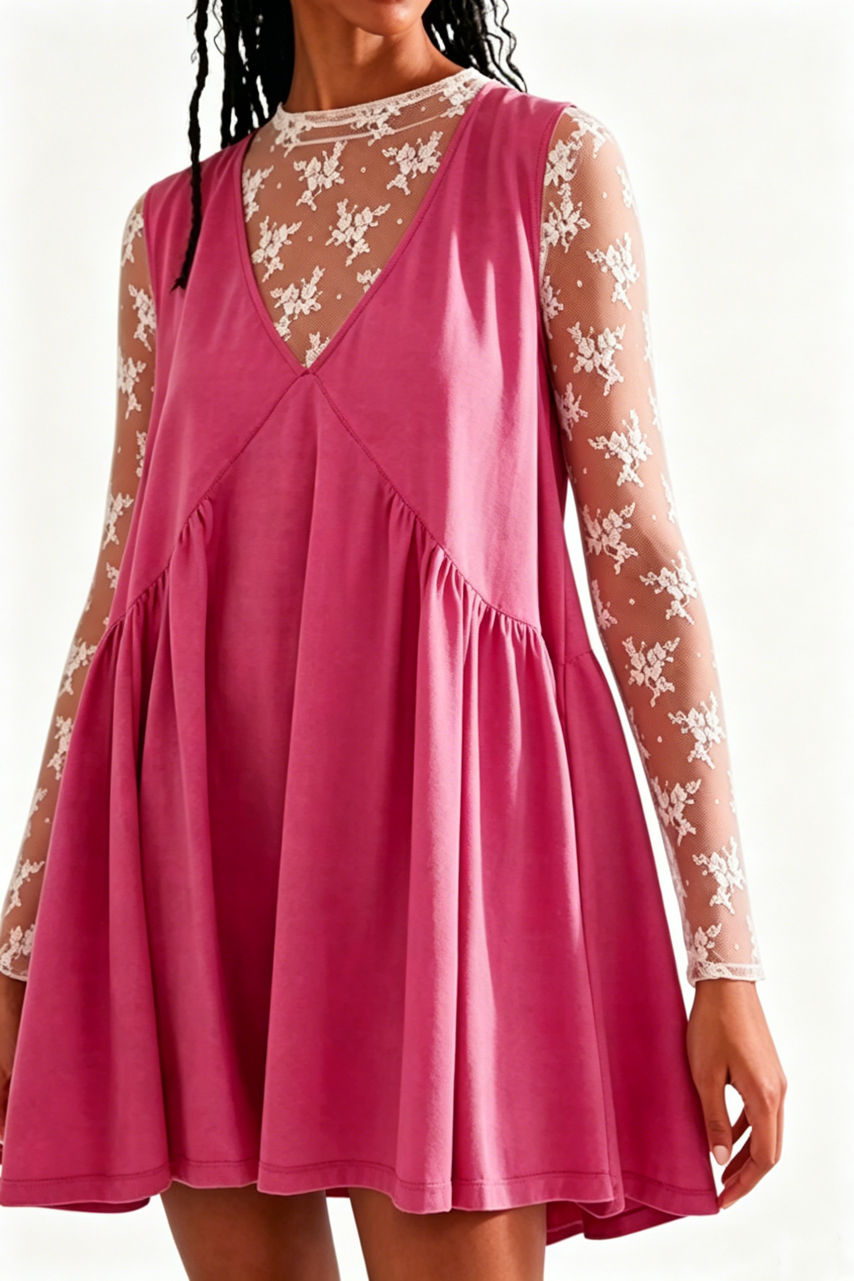 Women's Summer V-Neck Tank Dress + Lace Overlay Shirt — 2026 New Fashion Arrival