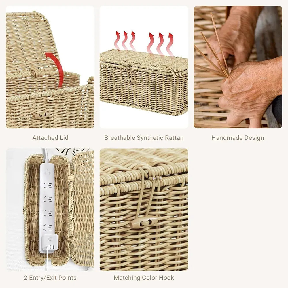 Handgeflochtene Rattan-Kabelbox