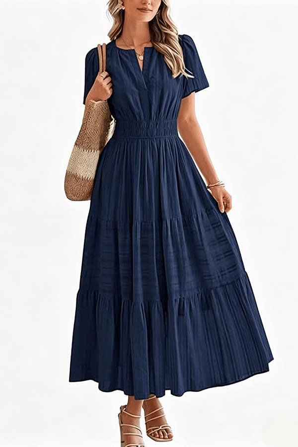 Women’s Casual V-Neck Flowy Maxi Dress – Short Sleeve Summer Beach Dress