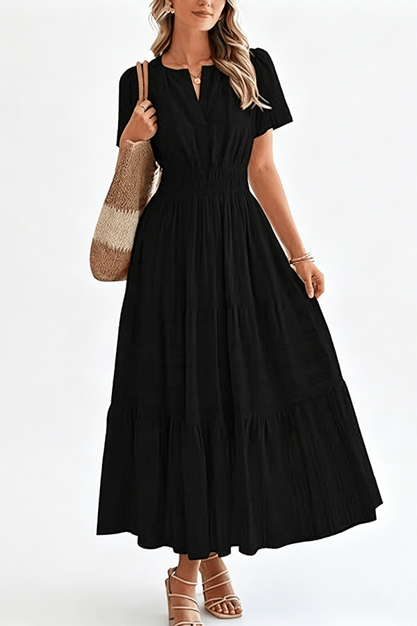Women’s Casual V-Neck Flowy Maxi Dress – Short Sleeve Summer Beach Dress