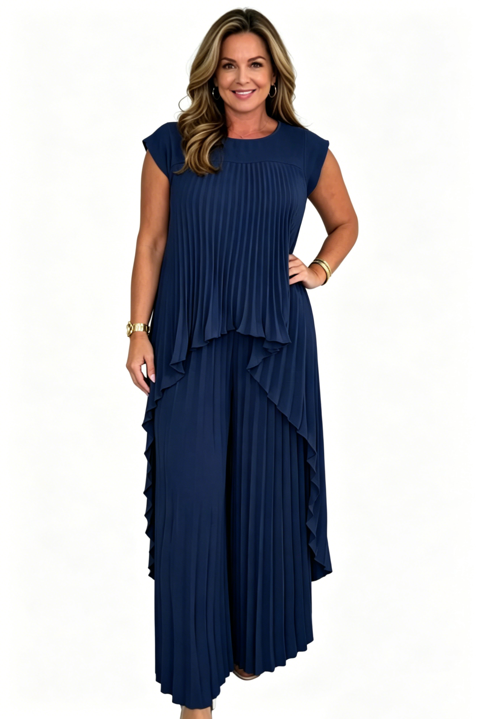Irregular High-Low Pleated Top + Pants Two-Piece Suit (Buy 2 Free Shipping)