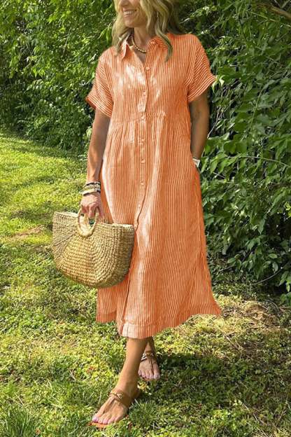 Women’s Striped Button-Down Midi Shirt Dress