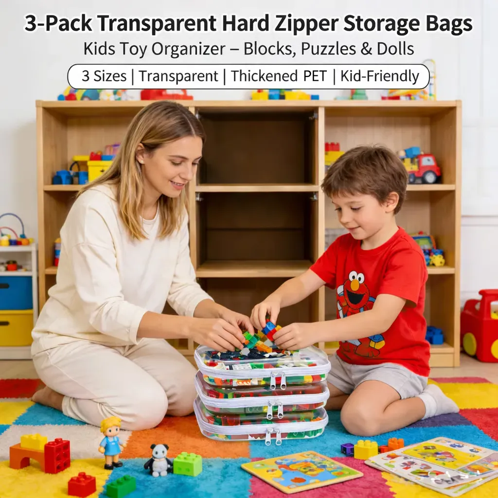 Transparente Hartschalen-Taschen mit Reißverschluss, 3er-Set