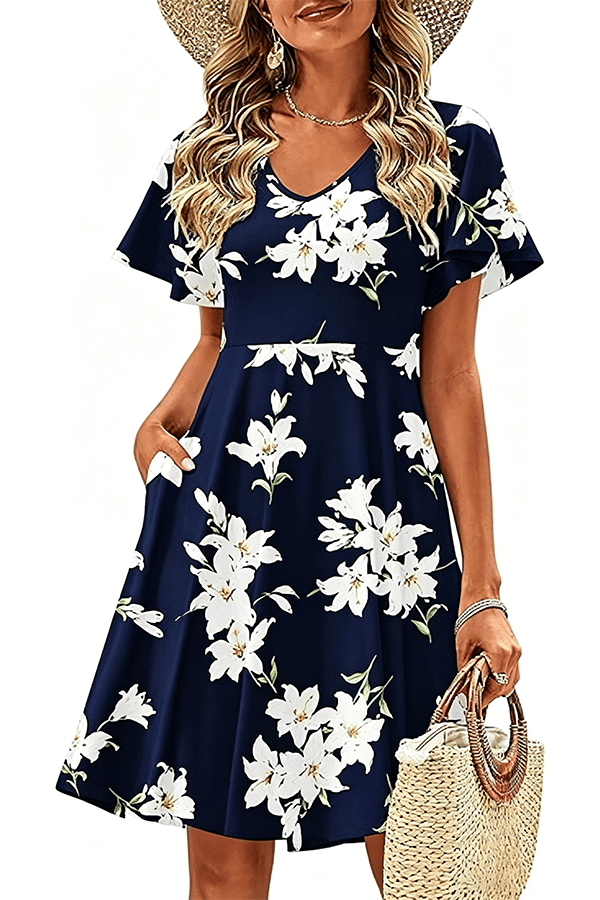 Women’s Floral Ruffle Sleeve Summer Mini Dress(Buy 2 Free Shipping)