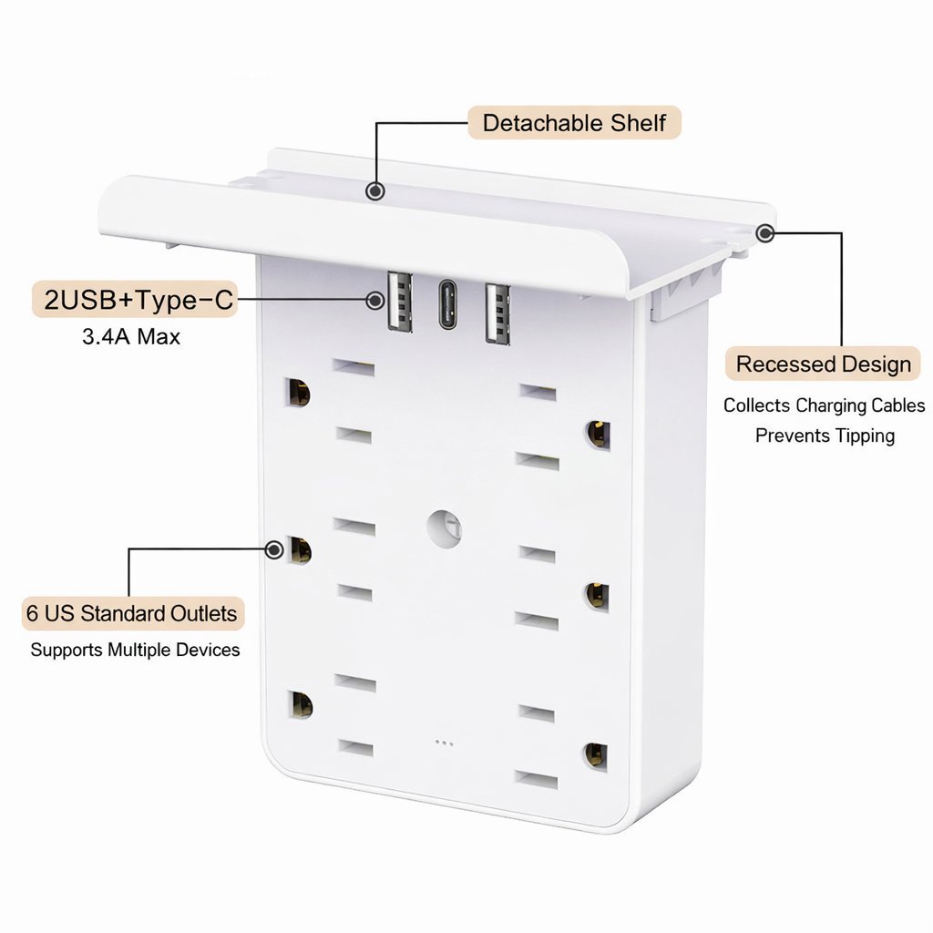 Steckdosen-Erweiterung mit Ablage und USB-Anschlüssen