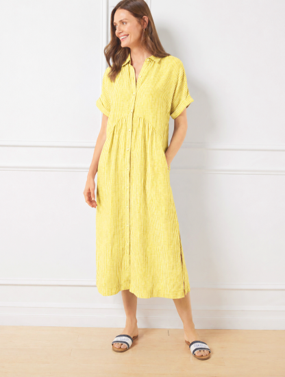 Women’s Striped Button-Down Midi Shirt Dress