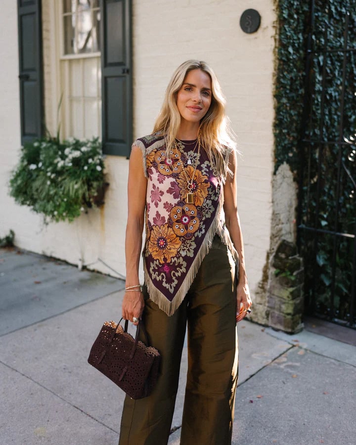 Vintage Floral Fringe Silk Asymmetrical Sleeveless Top