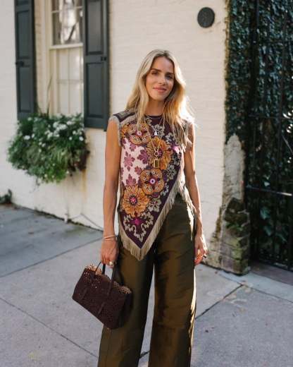 Vintage Floral Fringe Silk Asymmetrical Sleeveless Top