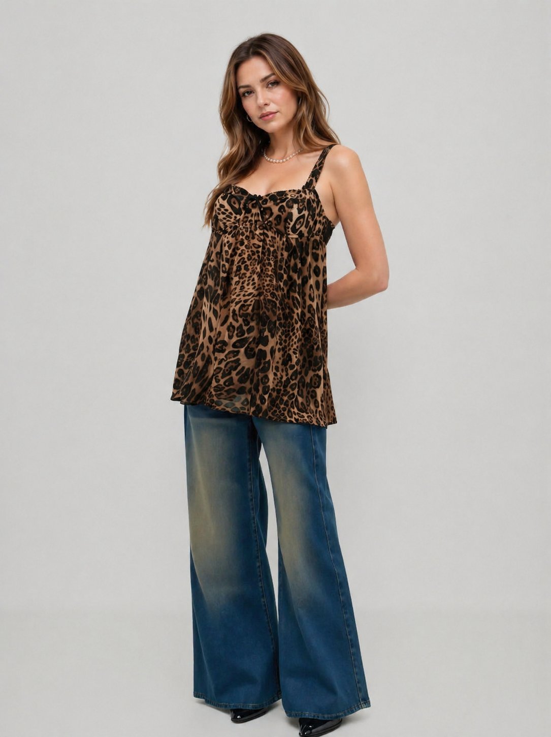 Sexy Leopard Print Ruffled Cami Top — Sleeveless V-Neck