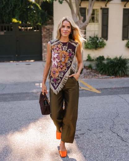 Vintage Floral Fringe Silk Asymmetrical Sleeveless Top