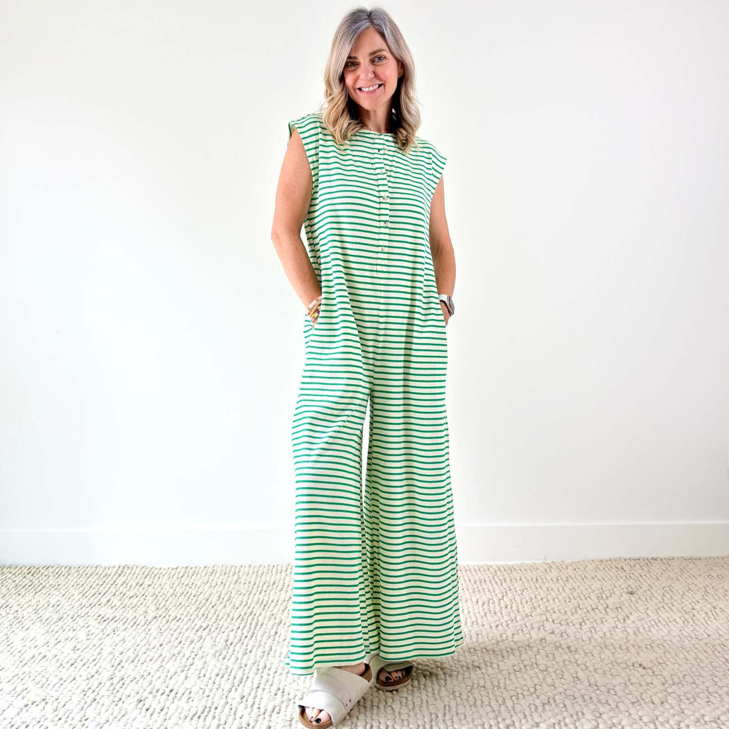 SALE Striped Button Front Jumpsuit