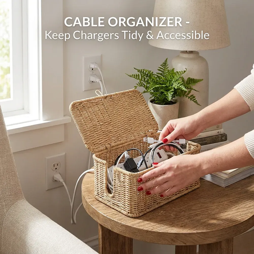 Handgeflochtene Rattan-Kabelbox