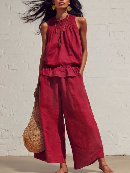 Women’s Sleeveless Linen Blend Two-Piece Set